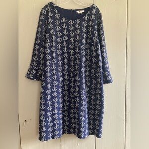 Boden Womens Newlyn Jacquard Dress UK 20R US 16R Navy White Floral Cottagecore
